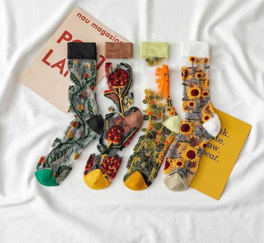 Sheer Botanical Garden Crew Socks