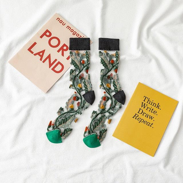 Sheer Botanical Garden Crew Socks