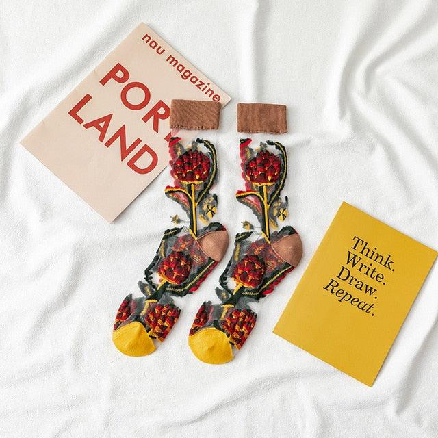 Sheer Botanical Garden Crew Socks