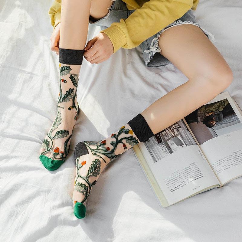 Sheer Botanical Garden Crew Socks