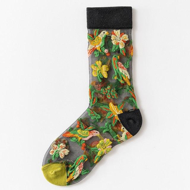 Sheer Botanical Garden Crew Socks