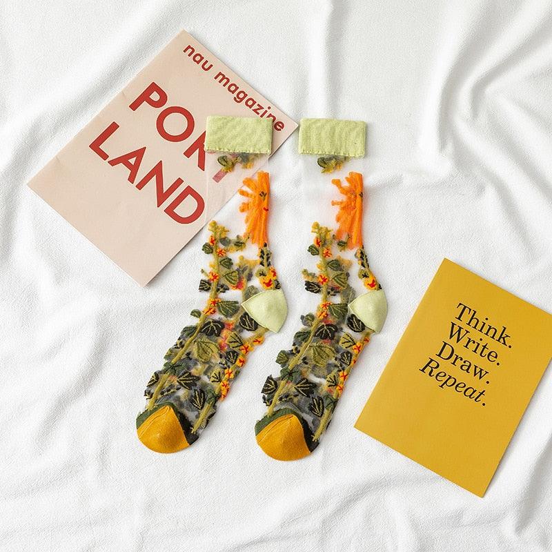 Sheer Botanical Garden Crew Socks