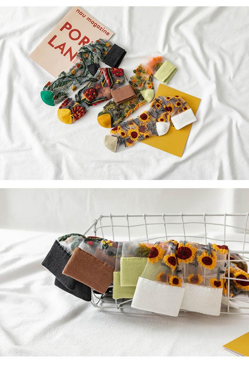 Sheer Botanical Garden Crew Socks