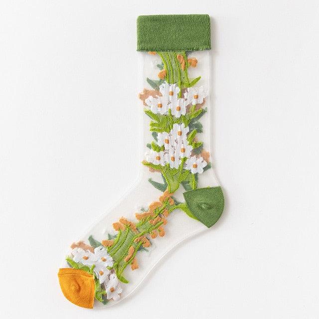 Sheer Botanical Garden Crew Socks
