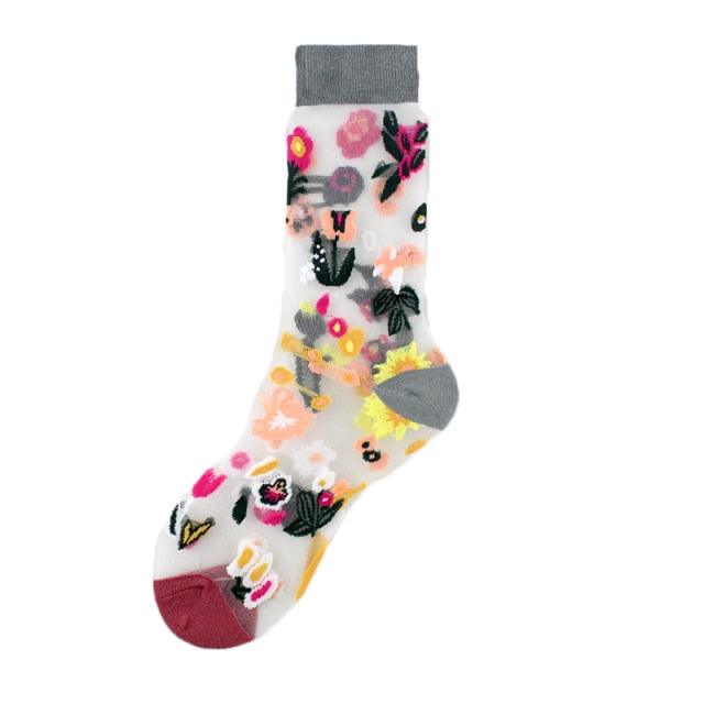 Sheer Botanical Garden Crew Socks