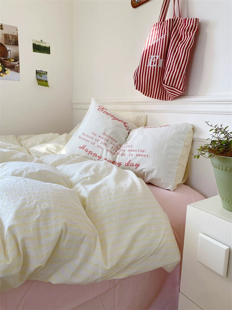 Pastel Pink & Blue Striped Duvet Cover Set