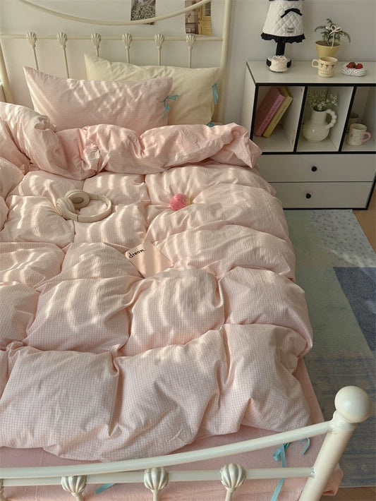 Pastel Pink Gingham Duvet Cover Set