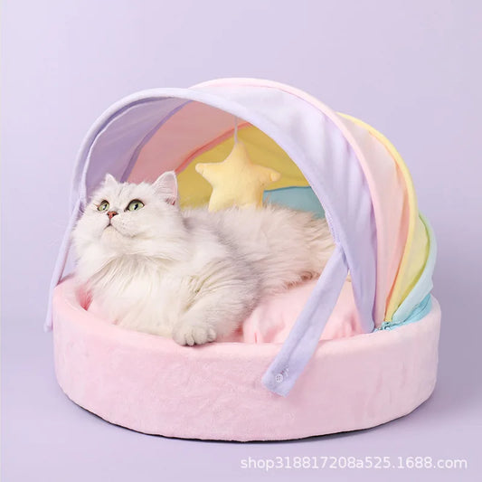 Lit pour chat arc-en-ciel pastel