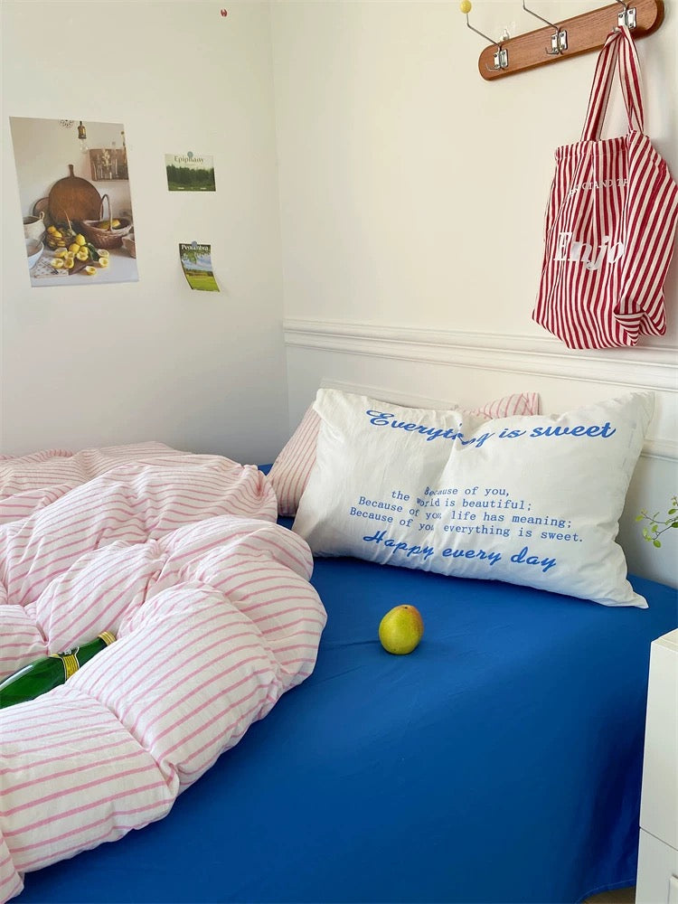 Pastel Pink & Blue Striped Duvet Cover Set