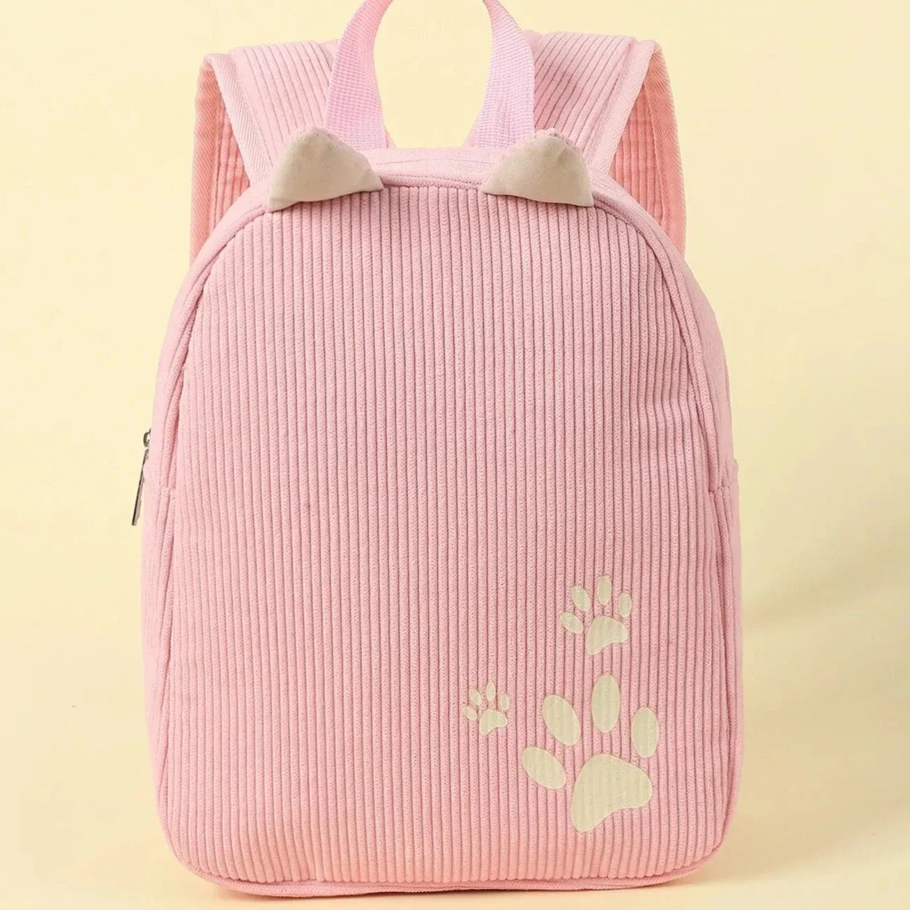 Sac à dos pour enfant en velours côtelé rose motif chat