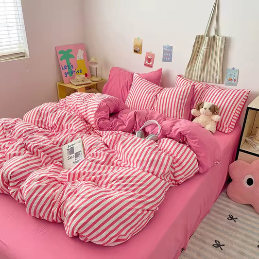 Pink Striped Duvet Cover Set