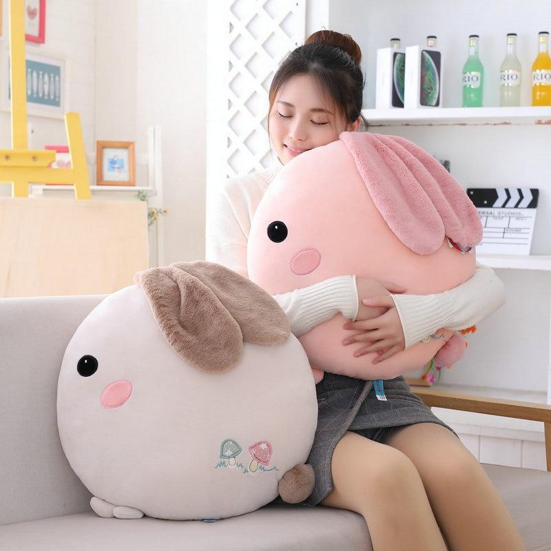 Coussin rond en peluche lapin