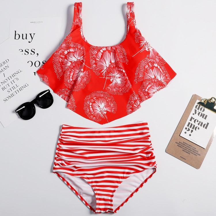 Ruffle Flounce High Waist Bikini — Plus Size
