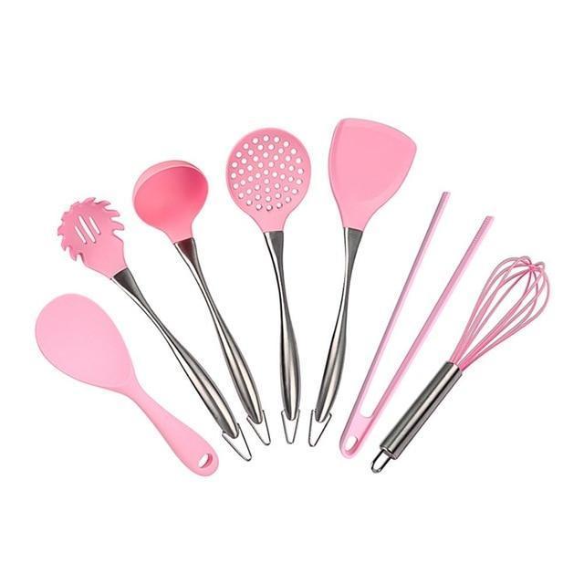 Pink Silicone Cooking Utensils Set
