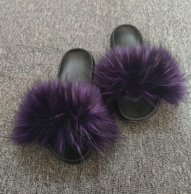 Rainbow Faux Fur Fluffy Slides