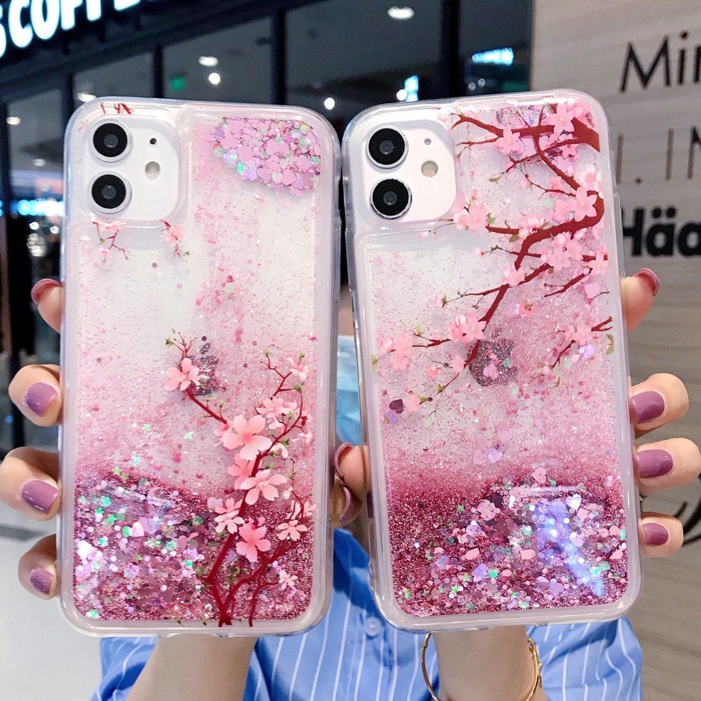 Coque de téléphone à paillettes Cherry Blossom