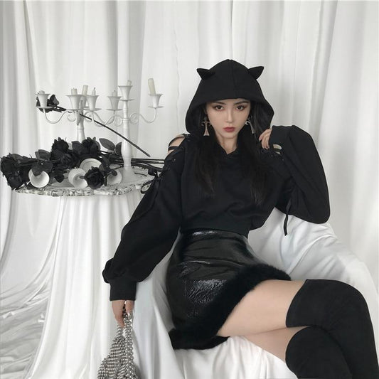 Sweat à capuche chat noir