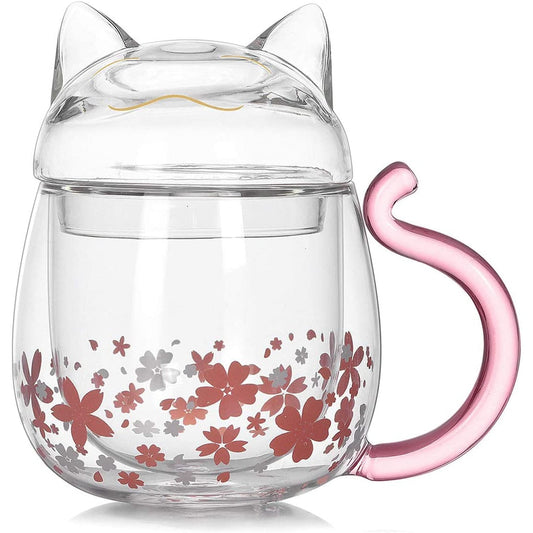 Taza de cristal con forma de gato Sakura