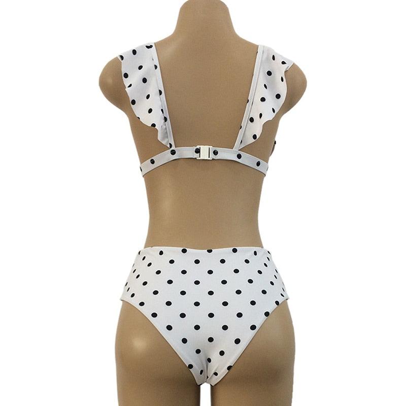 Polka Dot Ruffle Shoulder High Waist Bikini