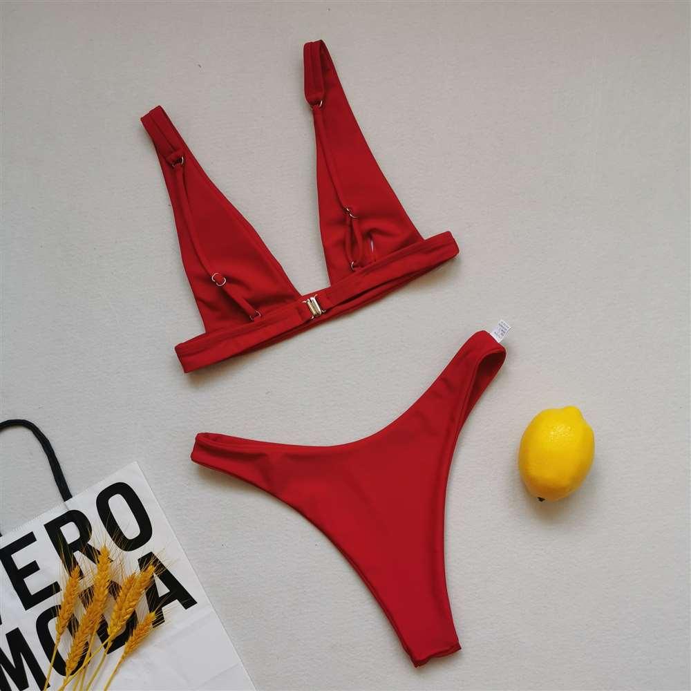 Lemon Print Triangle Bikini Set