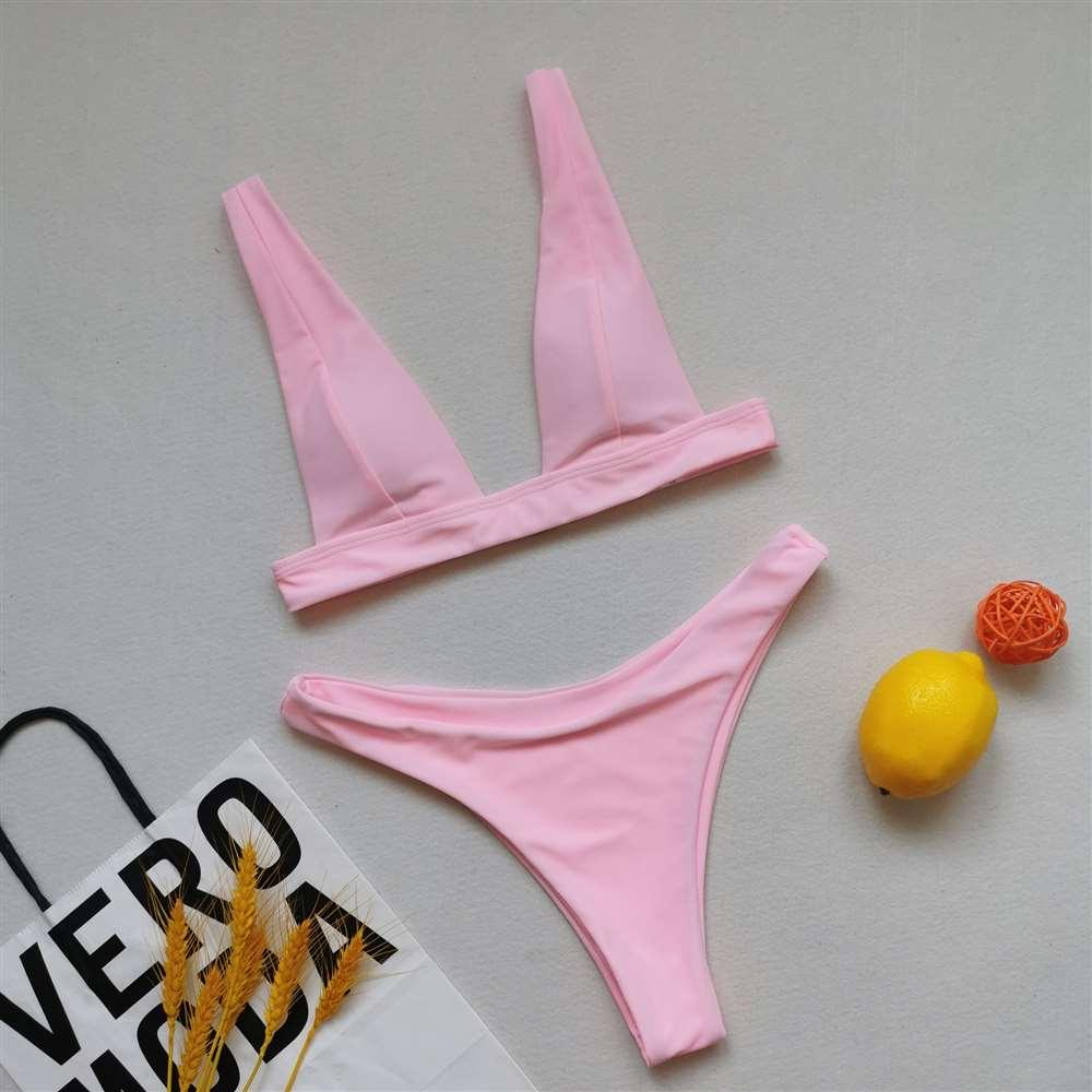 Lemon Print Triangle Bikini Set