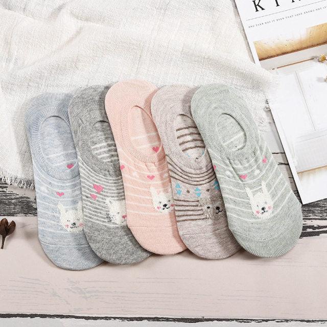 Kawaii Animal 5-Pair No-Show Sock Set