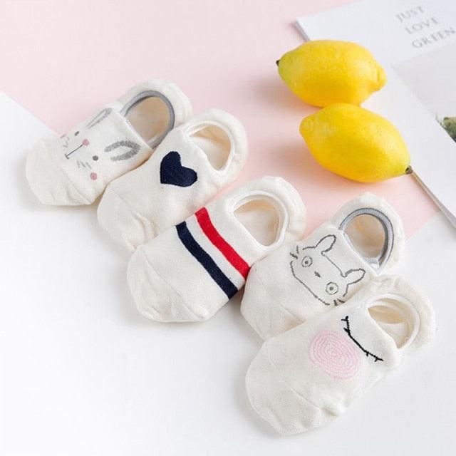 Kawaii Animal 5-Pair No-Show Sock Set