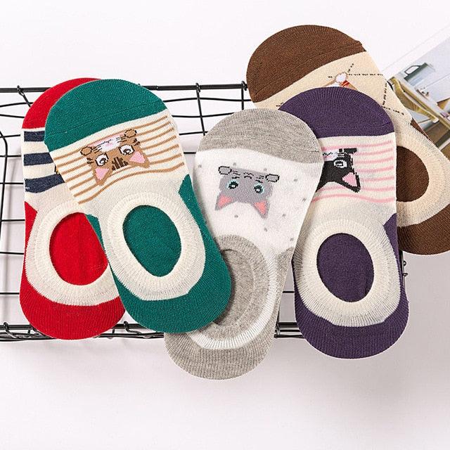 Kawaii Animal 5-Pair No-Show Sock Set