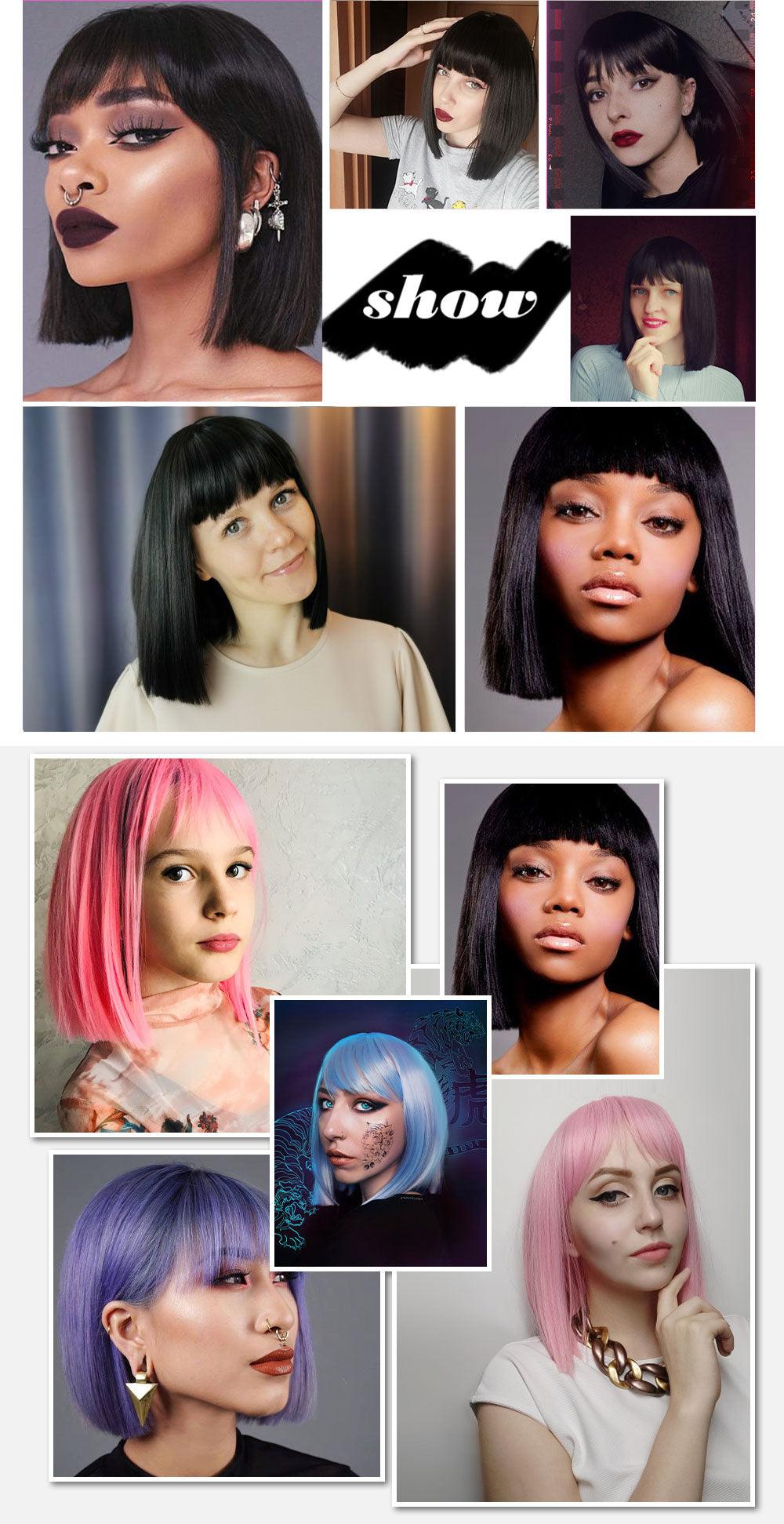 Short Bob Synthetic Wig with Bangs