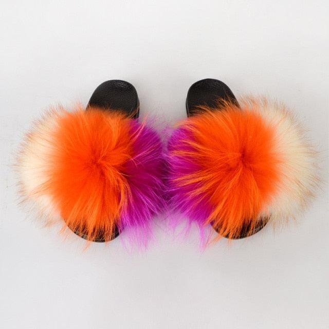 Multicolor Faux Fur Band Slides