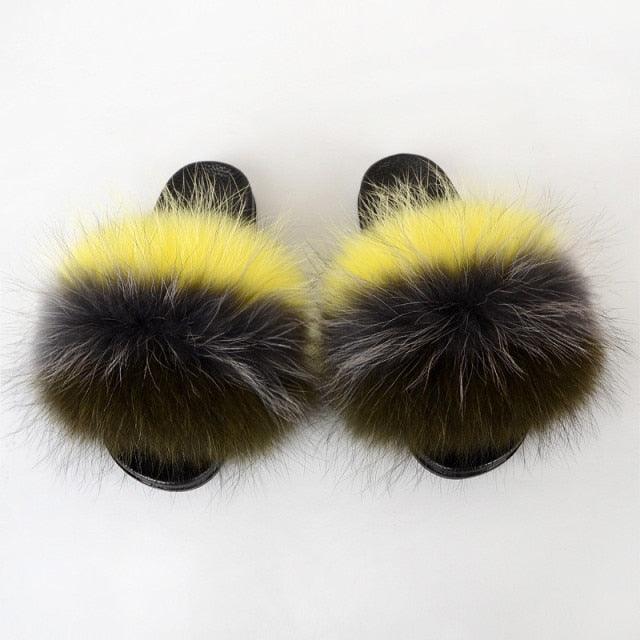 Multicolor Faux Fur Band Slides