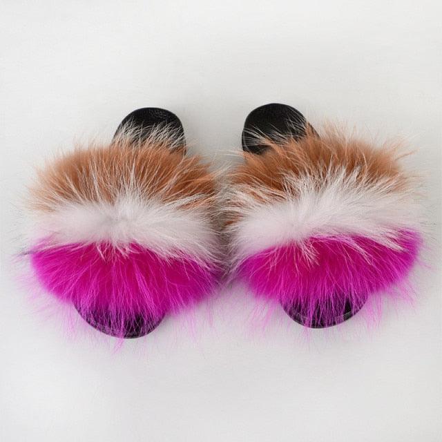 Multicolor Faux Fur Band Slides