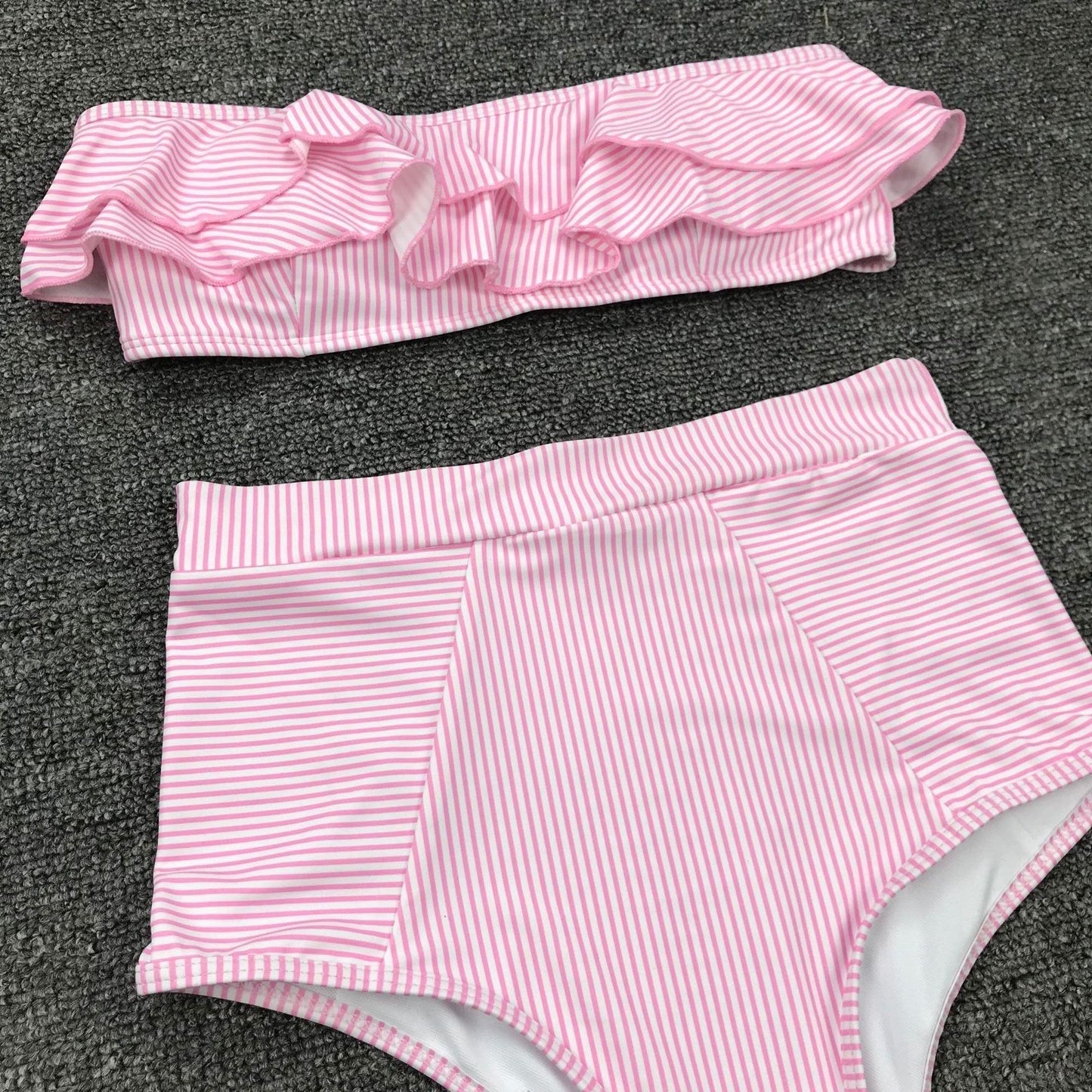 Seersucker Ruffle Bandeau High Waist Bikini