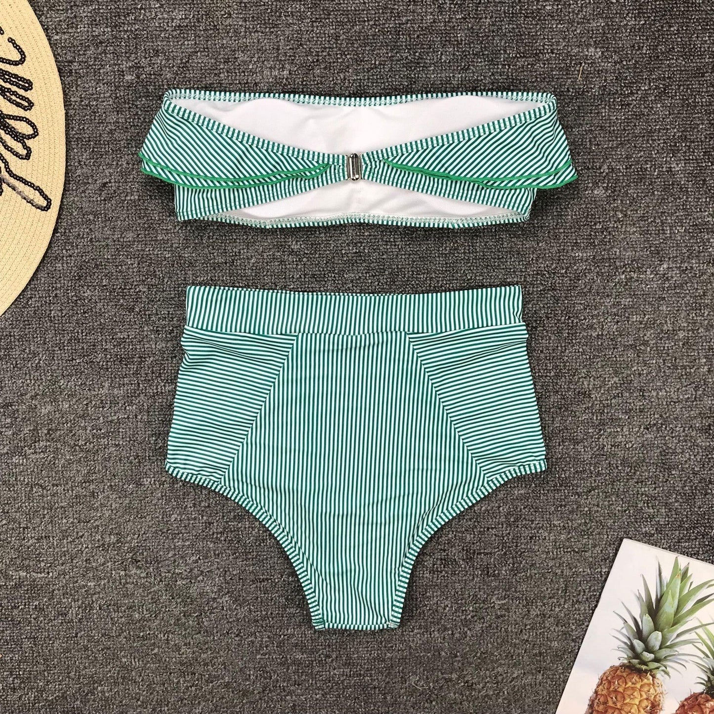 Seersucker Ruffle Bandeau High Waist Bikini