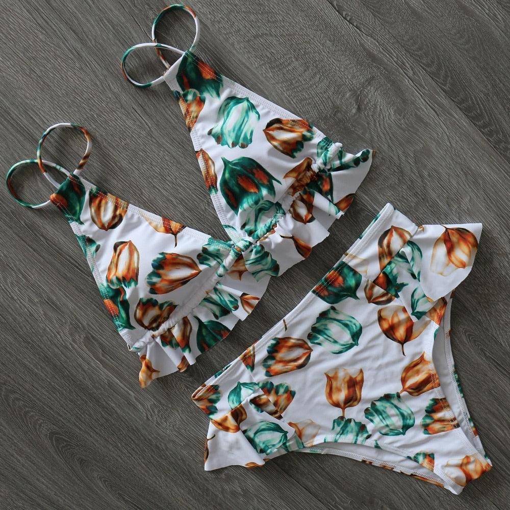 Ruffled Bra High Waist Bikini Set