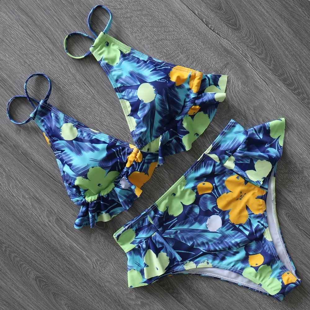 Ruffled Bra High Waist Bikini Set