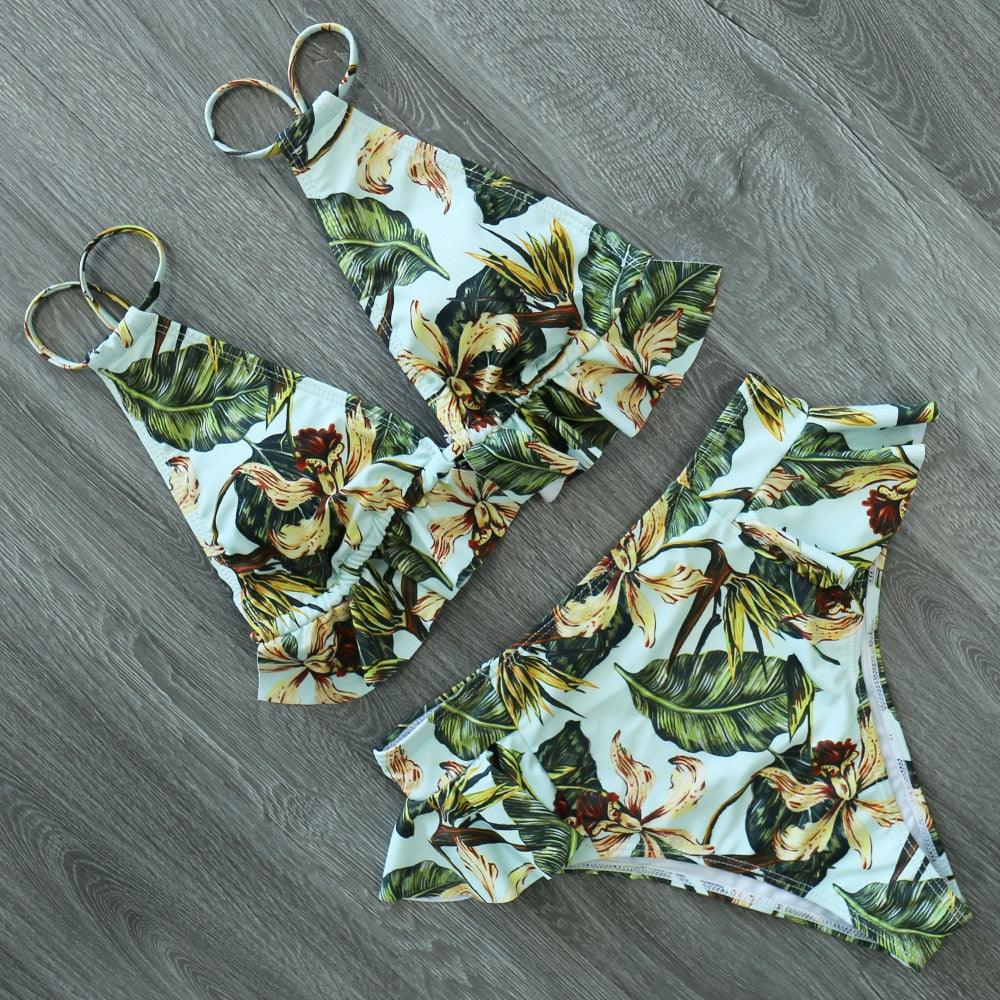 Ruffled Bra High Waist Bikini Set