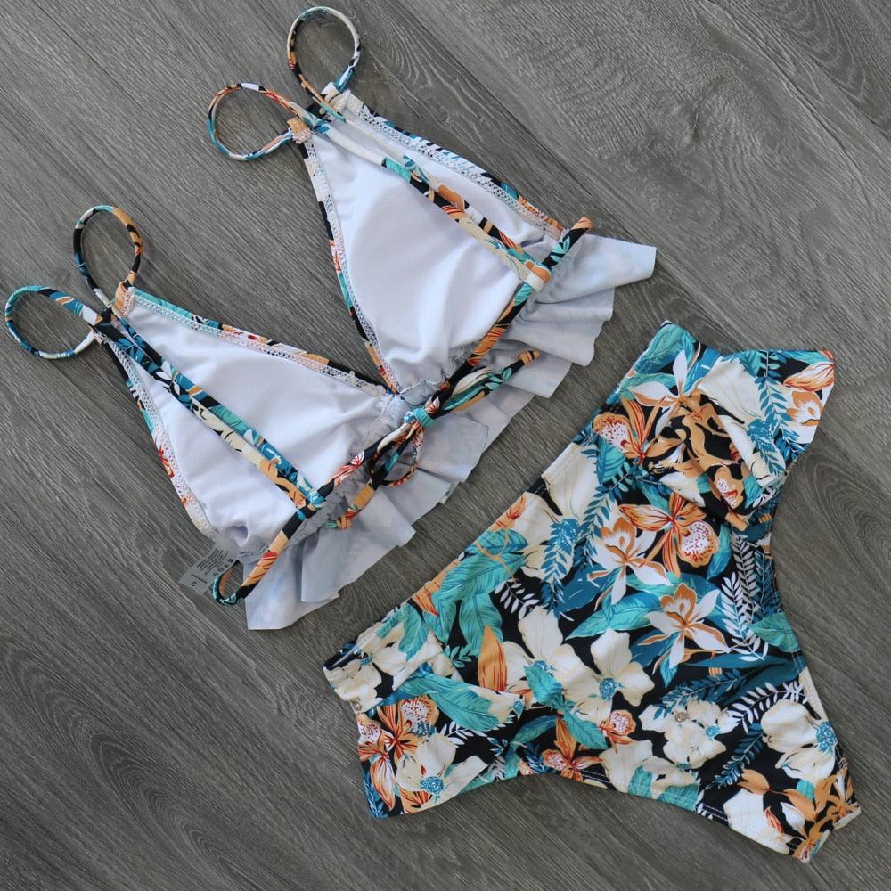 Ruffled Bra High Waist Bikini Set