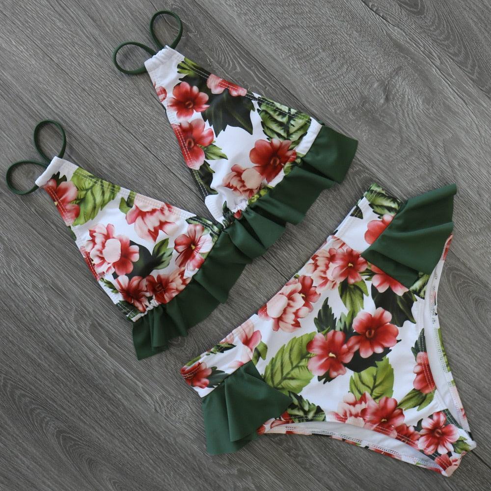 Ruffled Bra High Waist Bikini Set