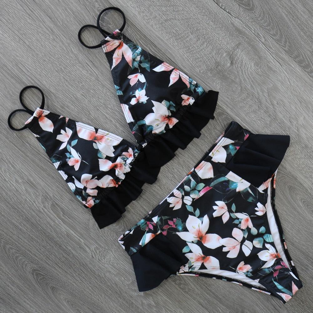 Ruffled Bra High Waist Bikini Set