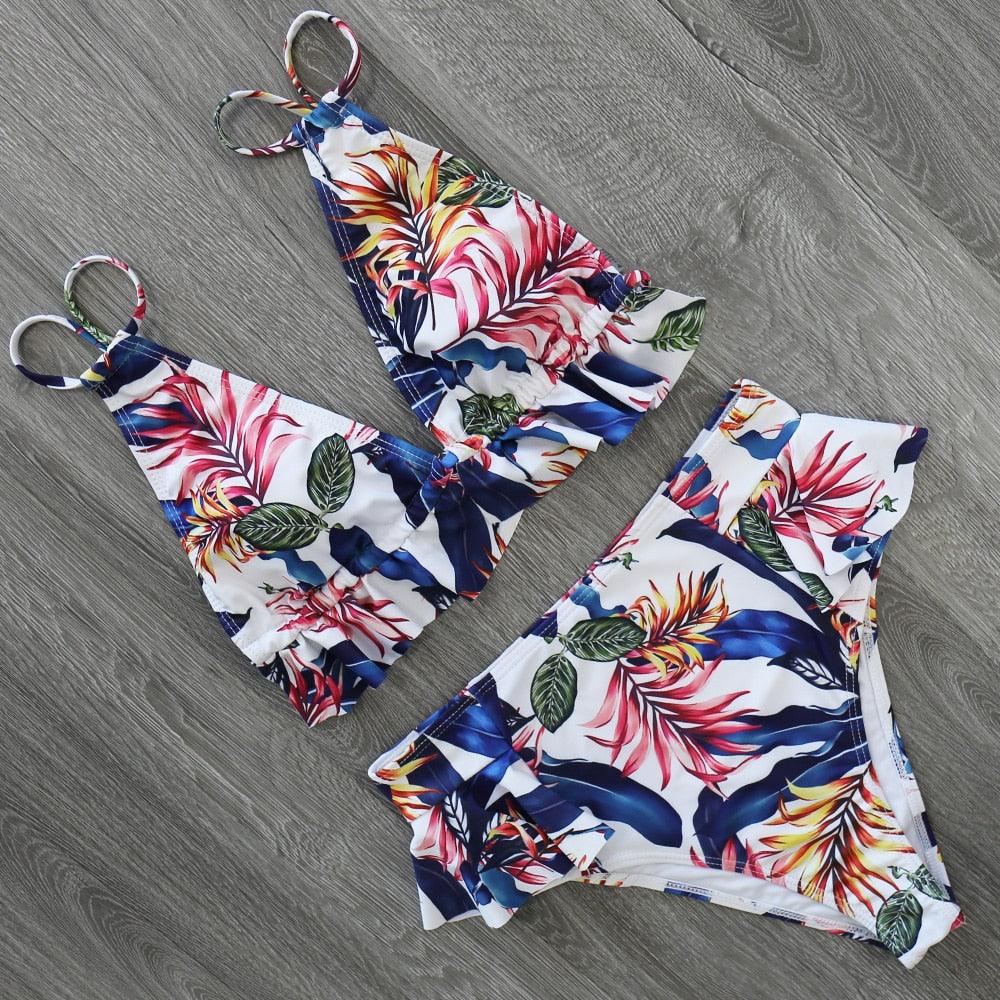 Ruffled Bra High Waist Bikini Set