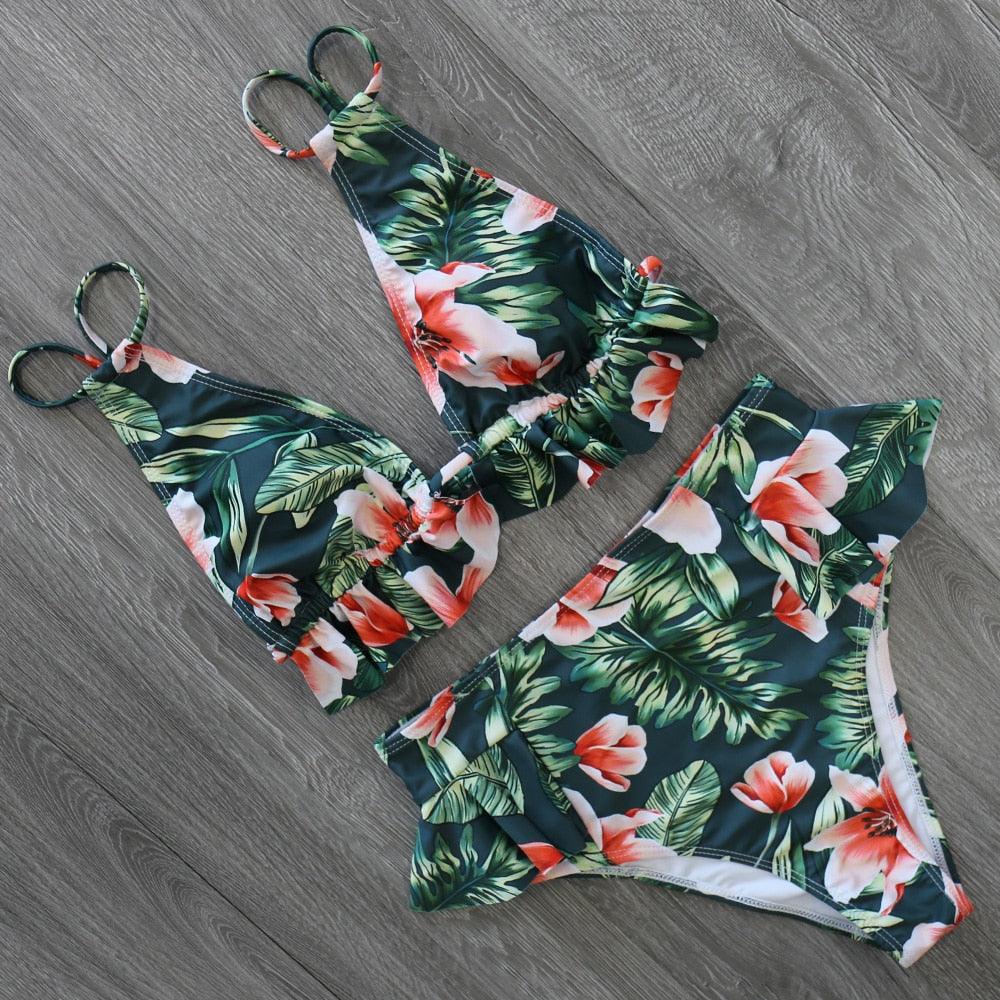 Ruffled Bra High Waist Bikini Set