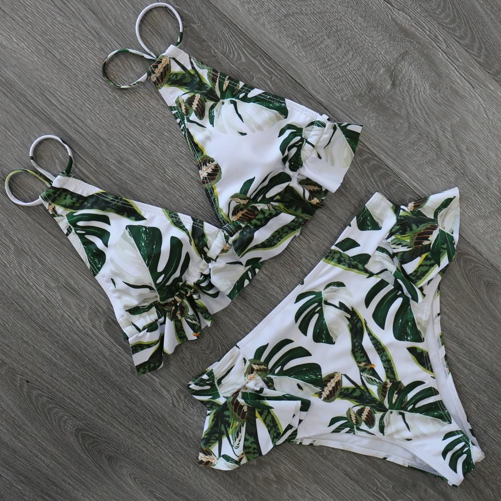 Ruffled Bra High Waist Bikini Set