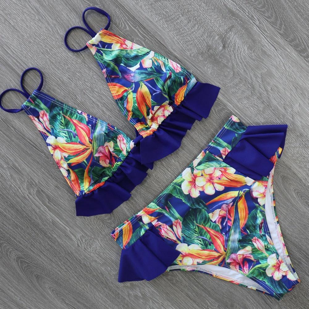 Ruffled Bra High Waist Bikini Set