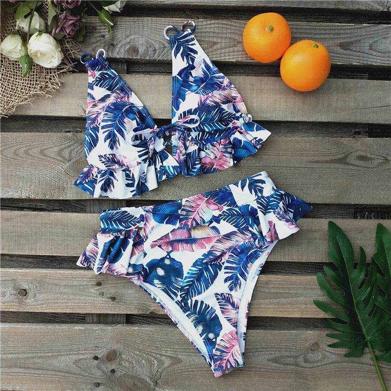 Ruffled Bra High Waist Bikini Set