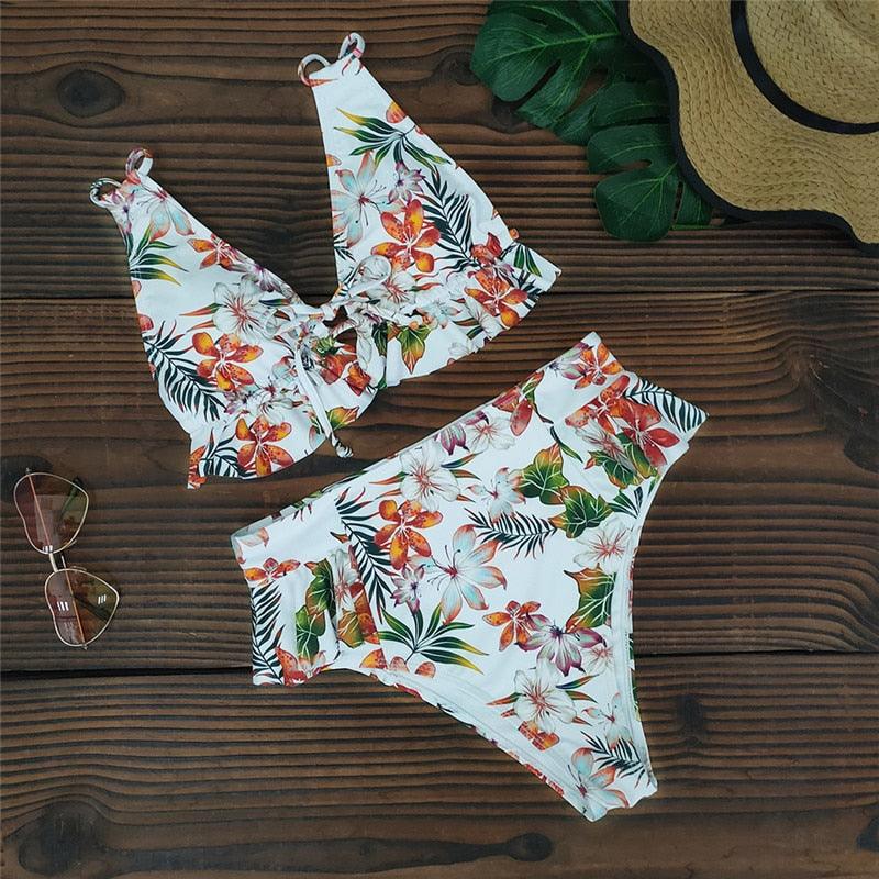 Ruffled Bra High Waist Bikini Set