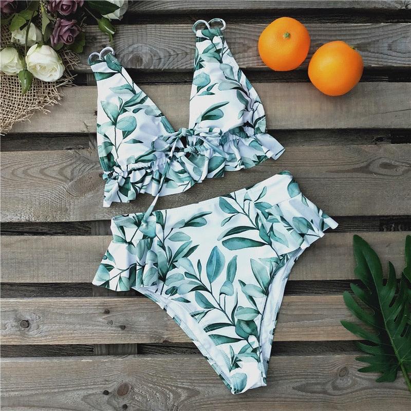 Ruffled Bra High Waist Bikini Set