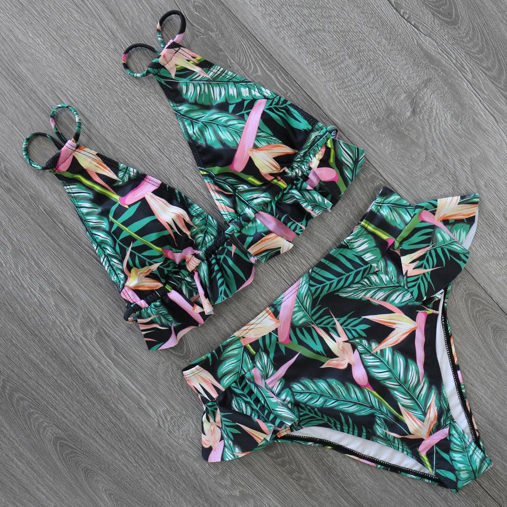 Ruffled Bra High Waist Bikini Set