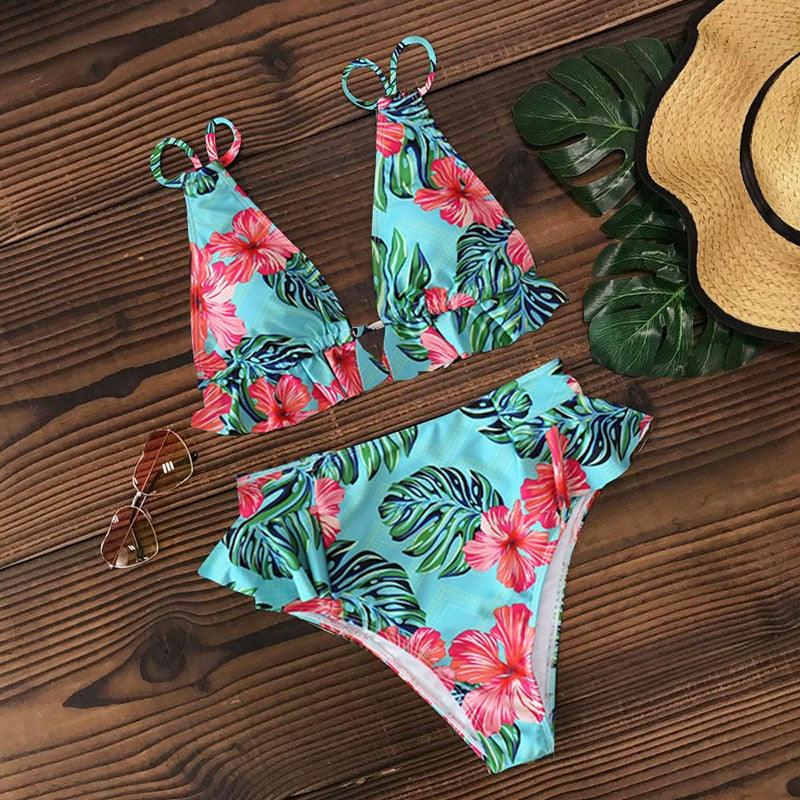 Ruffled Bra High Waist Bikini Set