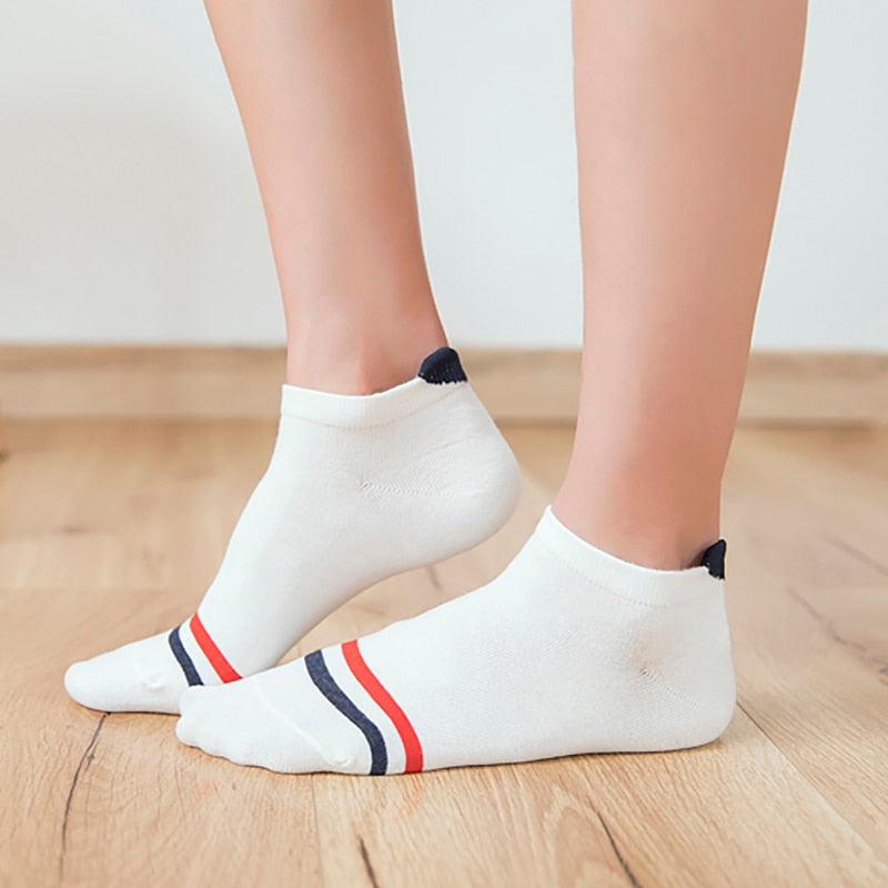 Kawaii Heart & Cat 5-Pair No-Show Sock Set